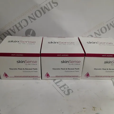 3 X SKINSENSE GLYCOLIC PEEL AND REVEAL PADS - 30PCS