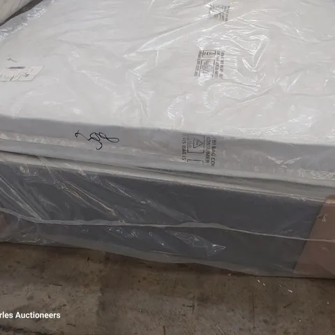 QUALITY BAGGED 4'6" DOUBLE DIVAN BED COMPRISING MICROCOIL ORTHO MATTRESS ON GREY FABRIC BASE