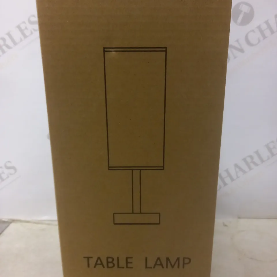 BOXED TABLE LAMP WITH GREY SHADE 