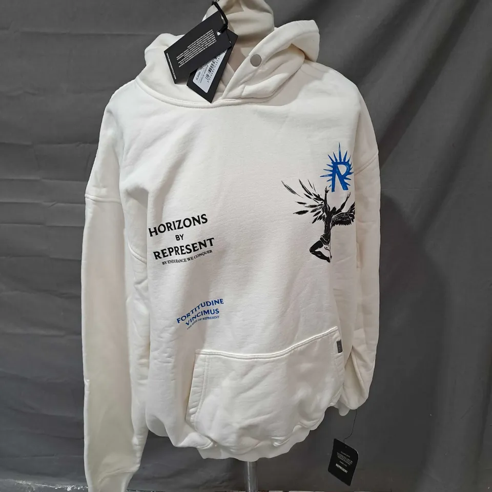 REPRESENT ICARUS HOODIE IN FLAT WHITE - MEDIUM