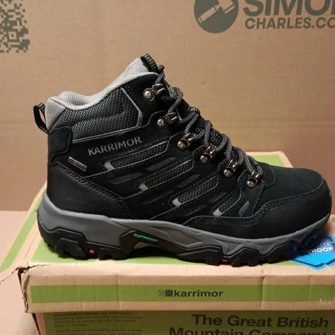 BOXED PAIR OF KARRIMOR MOUNT MID 10 WEATHERTITE BOOTS IN BLACK - UK 8.5