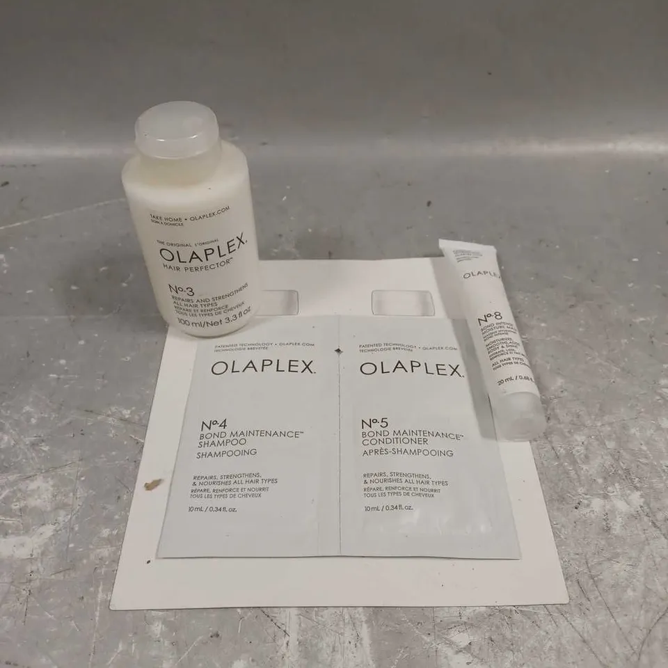 OLAPLEX LOT OF 3 PRODUCTS TO INCLUDE - N0.3 HAIR PERFECTOR - N0.8 BOND INTENSE MOISTURE MASK