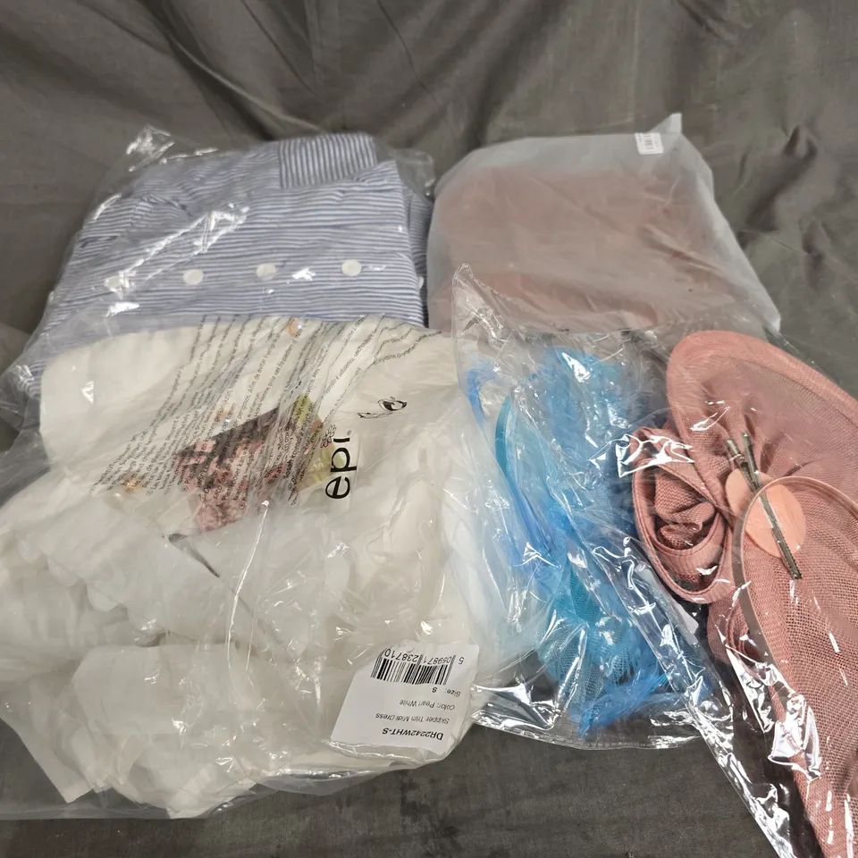 LARGE BOX OF APPROXIMATELY 20 ASSORTED CLOTHING ITEMS IN VARIOUS SIZES, STYLES AND COLOURS