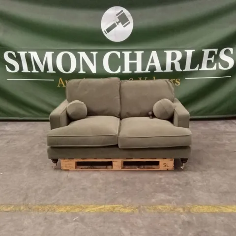 QUALITY DESIGNER ADDISON 2 SEATER KHAKI GREEN VELVET SOFA