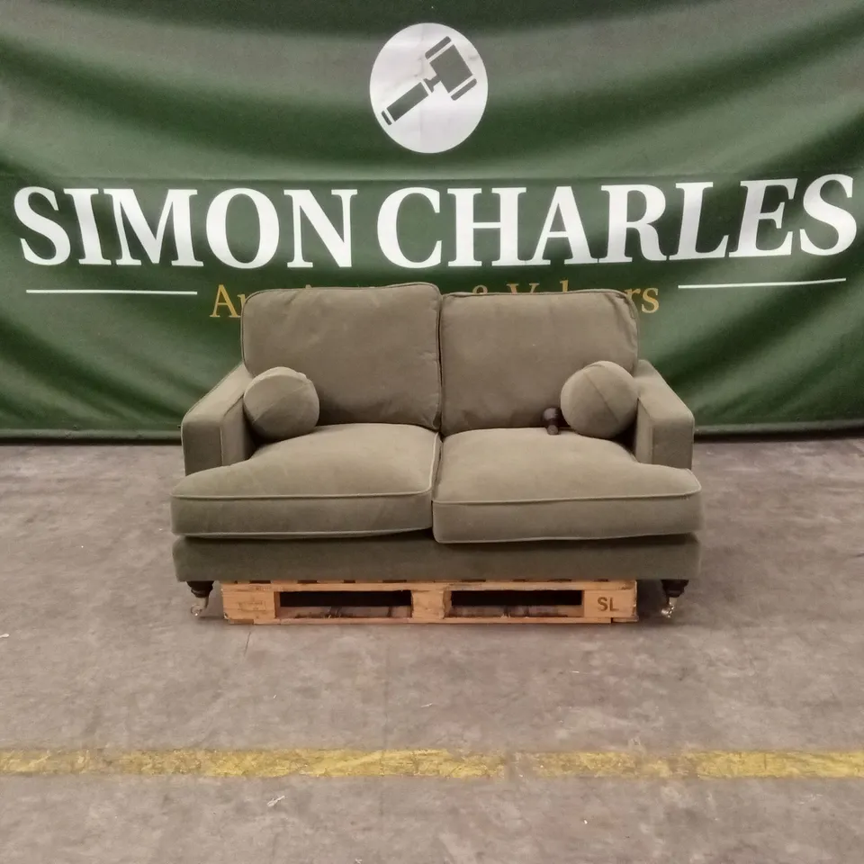 QUALITY DESIGNER ADDISON 2 SEATER KHAKI GREEN VELVET SOFA