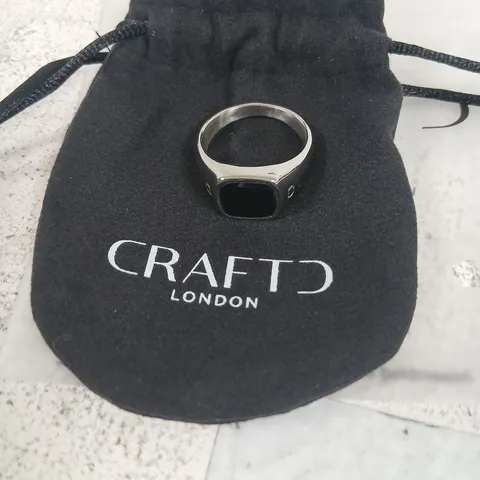CRAFTD LONDON RING – SILVER TONE WITH BLACK RECTANGULAR FACE