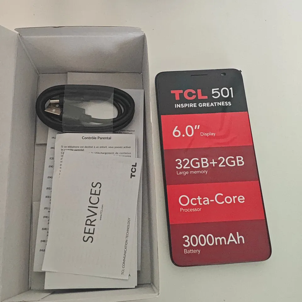 BOXED TCL 501 2/32GB IN BLACK - T433D