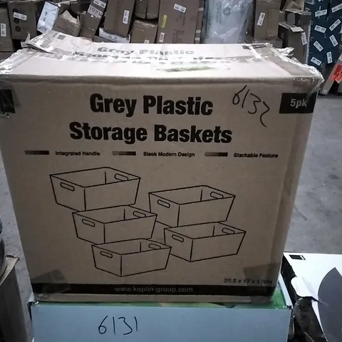 BOXED KEPLIN 5PK GREY PLASTIC STORAGE BASKETS 