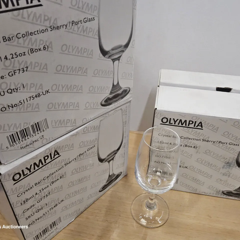 18 OLYMPIA CRYSTAL BAR COLLECTION SHERRY/PORT GLASSES 4.25oz ( 3 BOXES )