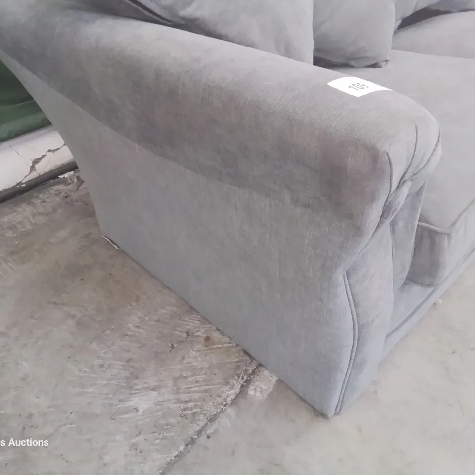 DESIGNER THREE SEATER SOFA WITH SCATTER CUSHIONS GREY FABRIC 