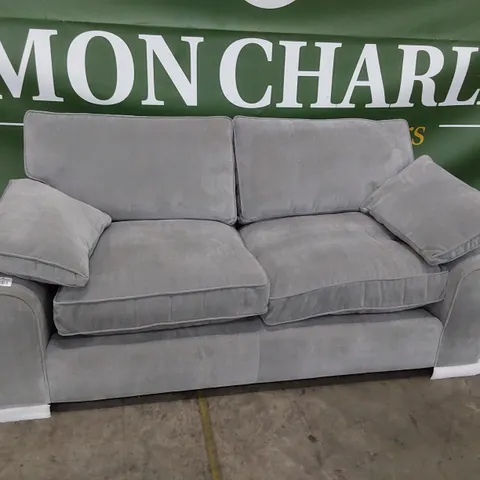 QUALITY BRITISH MADE LOUNGE Co TWO SEATER SOFA WITH BOLSTER CUSHIONS GREY PLUSH FABRIC