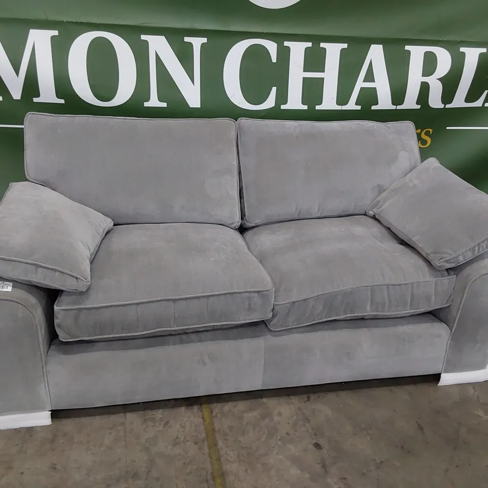 QUALITY BRITISH MADE LOUNGE Co TWO SEATER SOFA WITH BOLSTER CUSHIONS GREY PLUSH FABRIC 