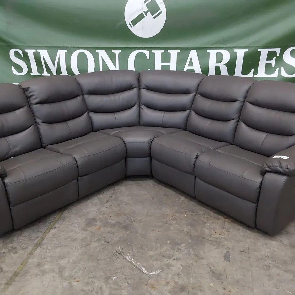 DESIGNER MANUAL RECLINING CORNER GROUP BROWN FAUX LEATHER