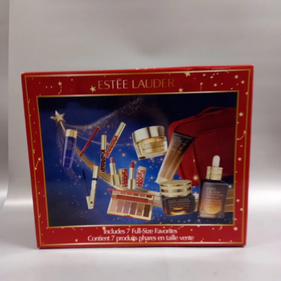 ESTEE LAUDER 7 FULL SIZE FAVOURITES IN RED MAKE UP BAG 