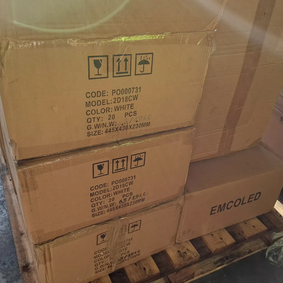 PALLET CONTAINING 13 MULTIPACK BOXES OF ASSORTED LIGHTING ITEMS TO INCLUDE EMCOLED 18W CIRCULAR LIGHTS, GLS FILAMENT BULBS AND LED CABINET LIGHTS