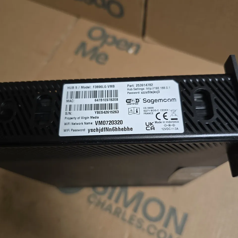VIRGIN MEDIA HUB 5 MODEM/ROUTER (SAGEMCOM) – MODEL F3896LG-VMB