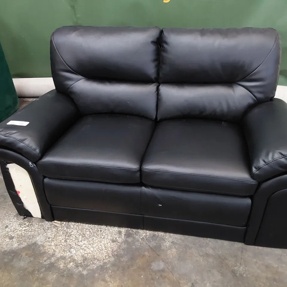 DESIGNER TWO SEATER SOFA BLACK LEATHER 