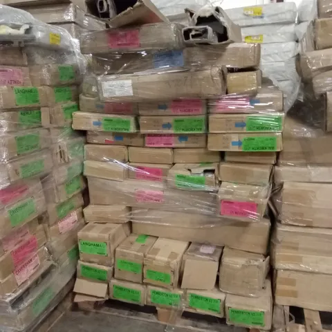 PALLET TO CONTAIN A LARGE ASSORTMENT OF INCOMPLETE DESIGNER BED PARTS AND PIECES 