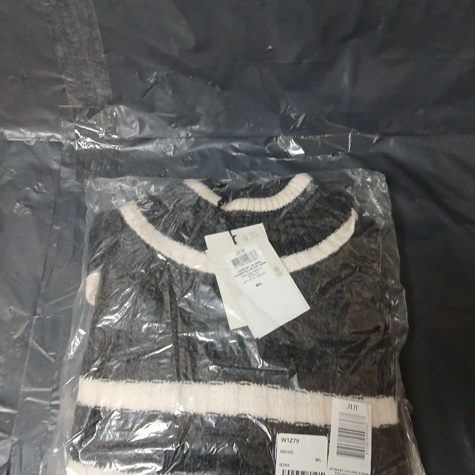 JDY MILEY LONG SLEEVE STRIPE PULLOVER - DARK GREY - SIZE M - L