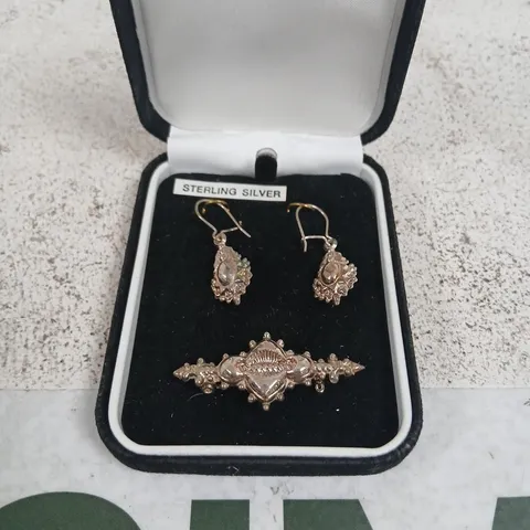 STERLING SILVER EARRINGS & ORNATE BROOCH SET