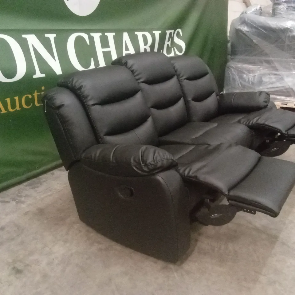 ROTHBURY LUXURY FAUX LEATHER HIGH BACK  3 SEATER MANUAL RECLINER SOFA - BLACK RRP £729