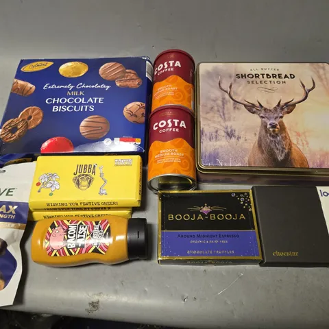 BOX OF ASSORTED FOOD PRODUCTS - INCLUDING SHORTBREAD SELECTION, COSTA COFFEE BEANS, AND JUBBA BARS ETC. 