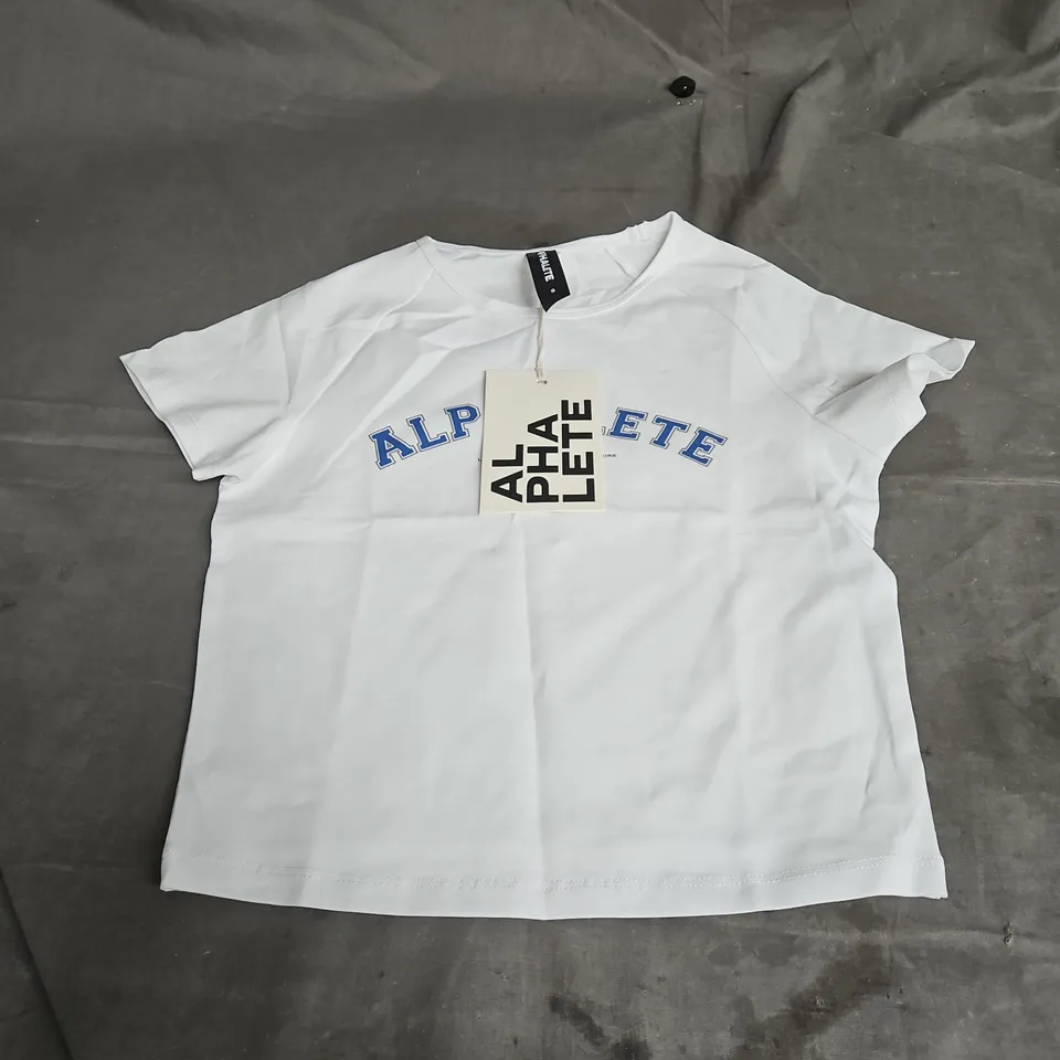 ALPHALETE WOMENS BABY TEE IN WHITE SIZE S