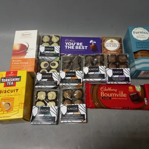 LOT OF APPROXMATELY 8 ITEMS TO INCLUDE - FURNISS CORNISH FAIRINGS, KAKOA TRUFFLES AND CHOCOLATES, AND CREAM ORANGE TEA ETC.