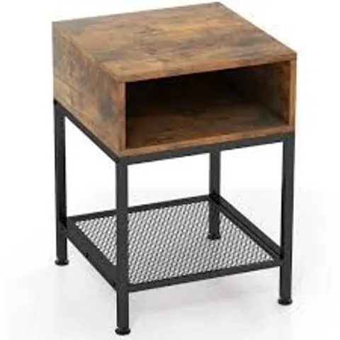 BOXED COSTWAY 2 SHELF BROWN MESH SQUARE END TABLE