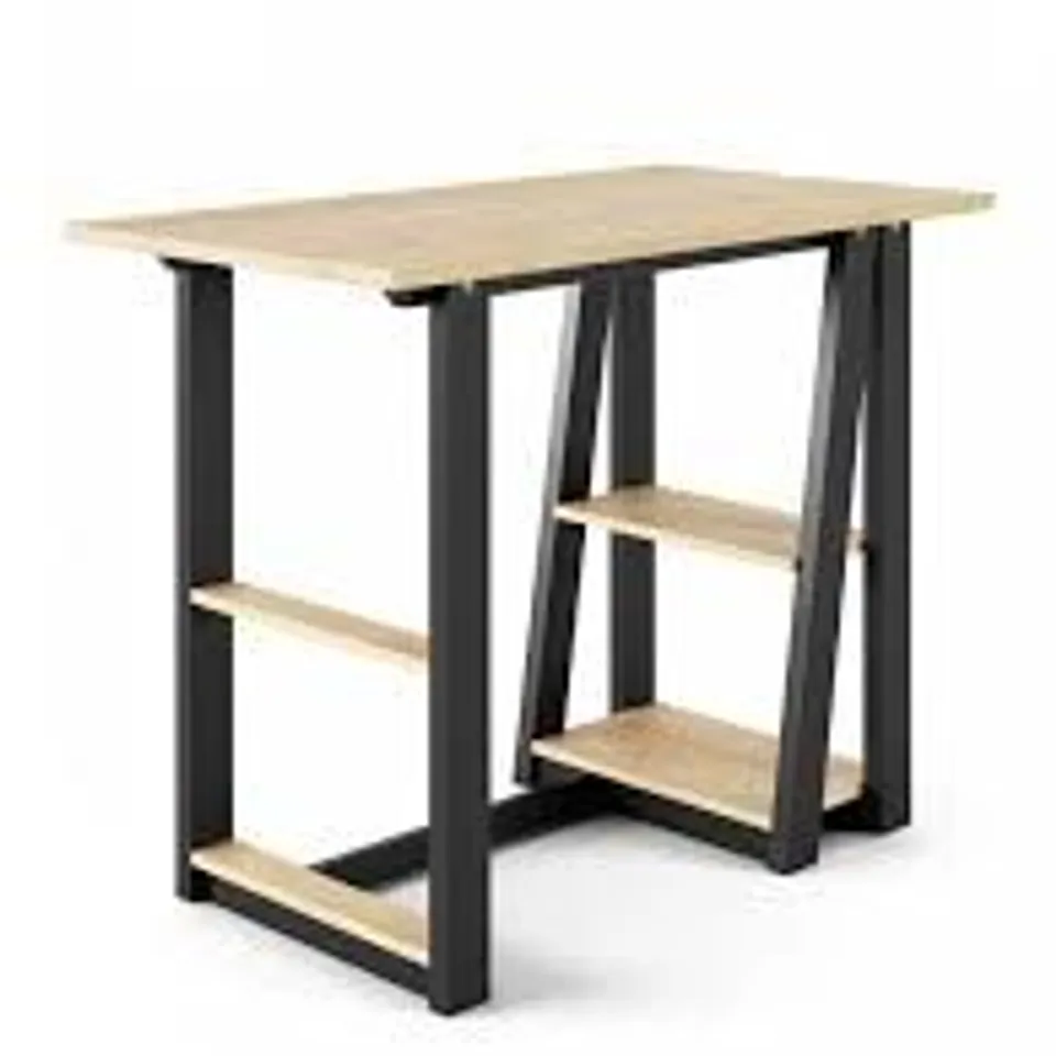 BOXED ALPHASON PENZANCE AW3140 DESK - BLACK & OAK (1 BOX)