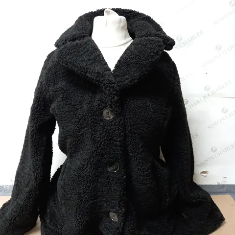 CENTIGRADE TEDDY LONGLINE COAT IN BLACK SIZE MEDIUM 