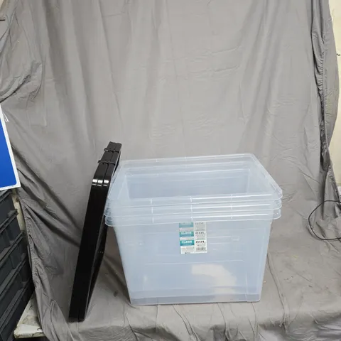 3X CLEAR 80L PLASTIC STORAGE TUBS WITH LIDS
