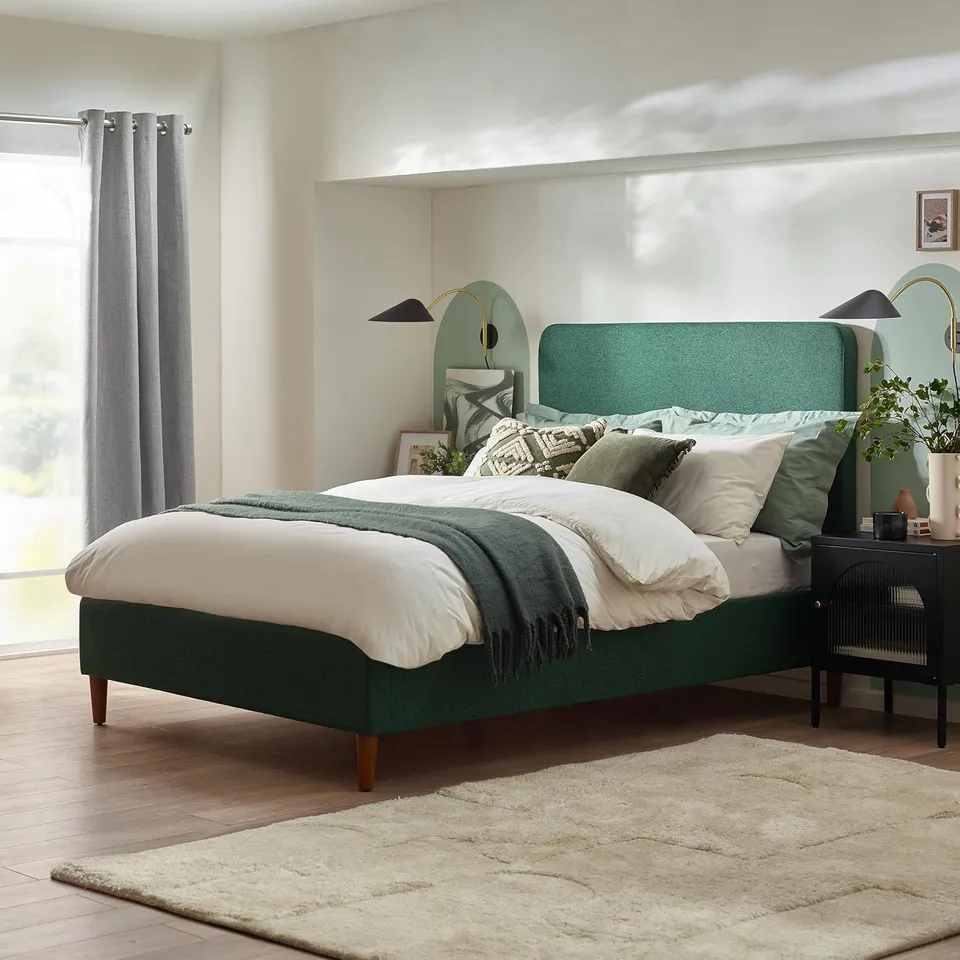 BOXED ROMY DOUBLE BED FRAME IN GREEN ECO RECYCLED FABRIC (2 BOXES)