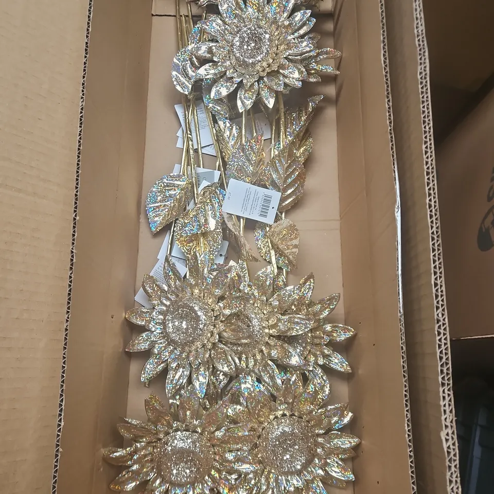 APPROXIMATELY 55 GISELA GRAHAM GOLD TONE DECORATIVE FAUX FLOWERS 
