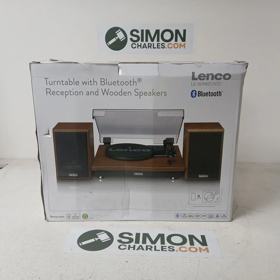 LENCO LS-100WD (V2) TURNTABLE WITH BLUETOOTH AND WOODEN SPEAKERS – BOXED