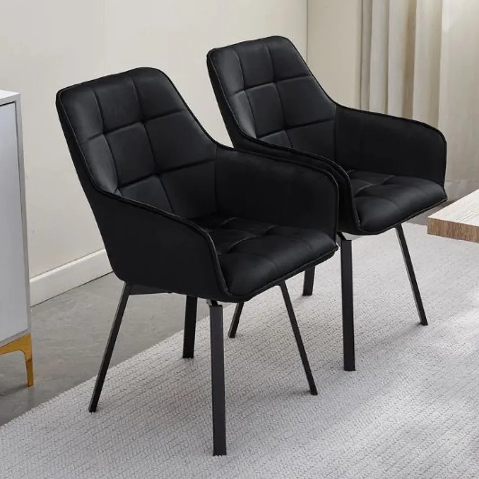 BOXED DANYL SET OF TWO BLACK VELVET SWIVEL DINING CHAIRS