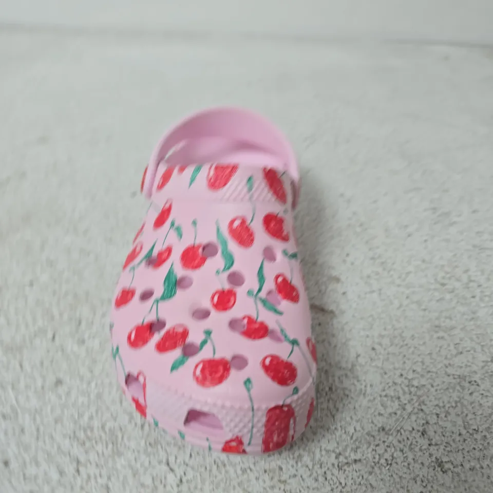PAIR OF CROCS KIDS' CLOGS – PINK CHERRY PATTERN - SIZE C12