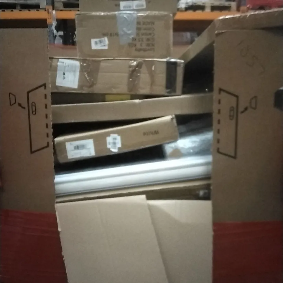 PALLET OF HOUSEHOLD ITEMS TO INCLUDE BABY HIKING BACKPACK,BAR TABLE, TOILET SEAT, BLINDS, POOL CUES  AND OTHER ASSORTED ITEMS...