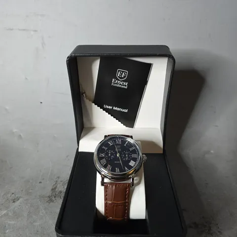  ERNEST FERDINAND WATCH – FUNCTIONING SUB DIALS – LEATHER STRAP –  GIFT BOX