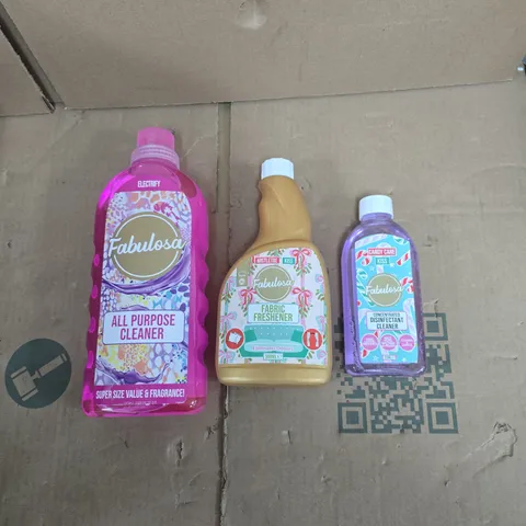 APPROXIMATELY 15 ASSORTED HOUSEHOLD PRODUCTS TO INCLUDE FABULOSA DISINFECTANT, FABULOSA FABRIC FRESHENER, FABULOSA ALL PURPOSE CLEANER ETC 
