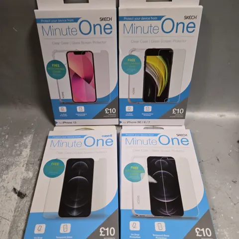 APPROXIMATELY 60 BOXED MINUTE ONE SCREEN PROTECTORS FOR VARIOUS IPHONE MODELS