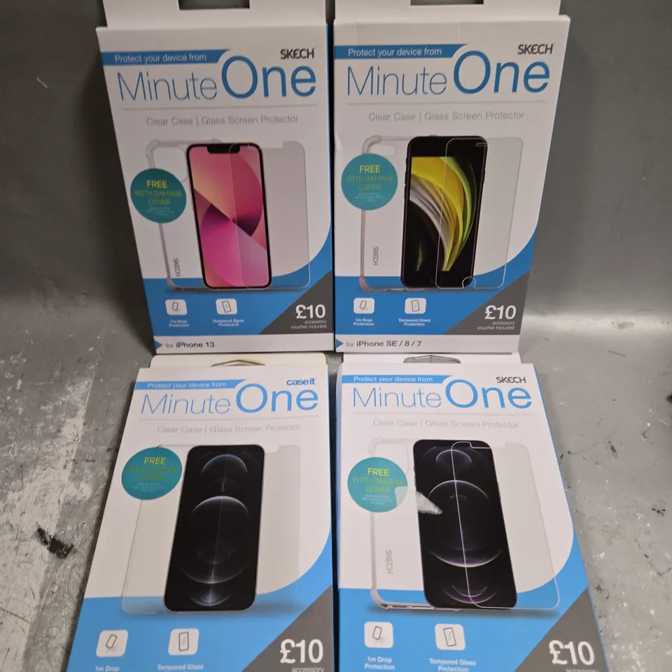 APPROXIMATELY 60 BOXED MINUTE ONE SCREEN PROTECTORS FOR VARIOUS IPHONE MODELS 