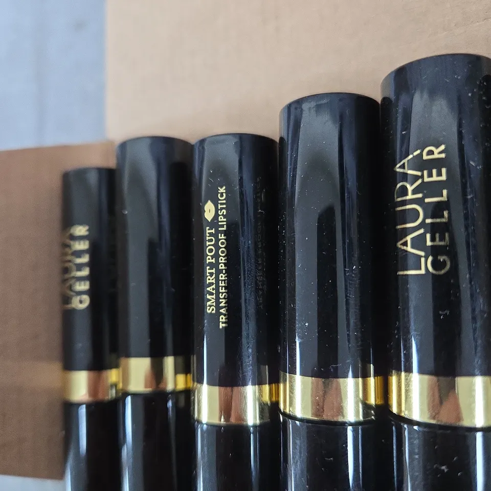 LAURA GELLER LIPSTICK SET IN BLACK TUBES WITH GOLD BANDS – APPROXIMATELY 9