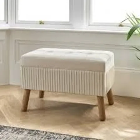 BRAND NEW BOXED HOMESDIRECT365 CREAM VELVET OTTOMAN STORAGE STOOL - CREAM