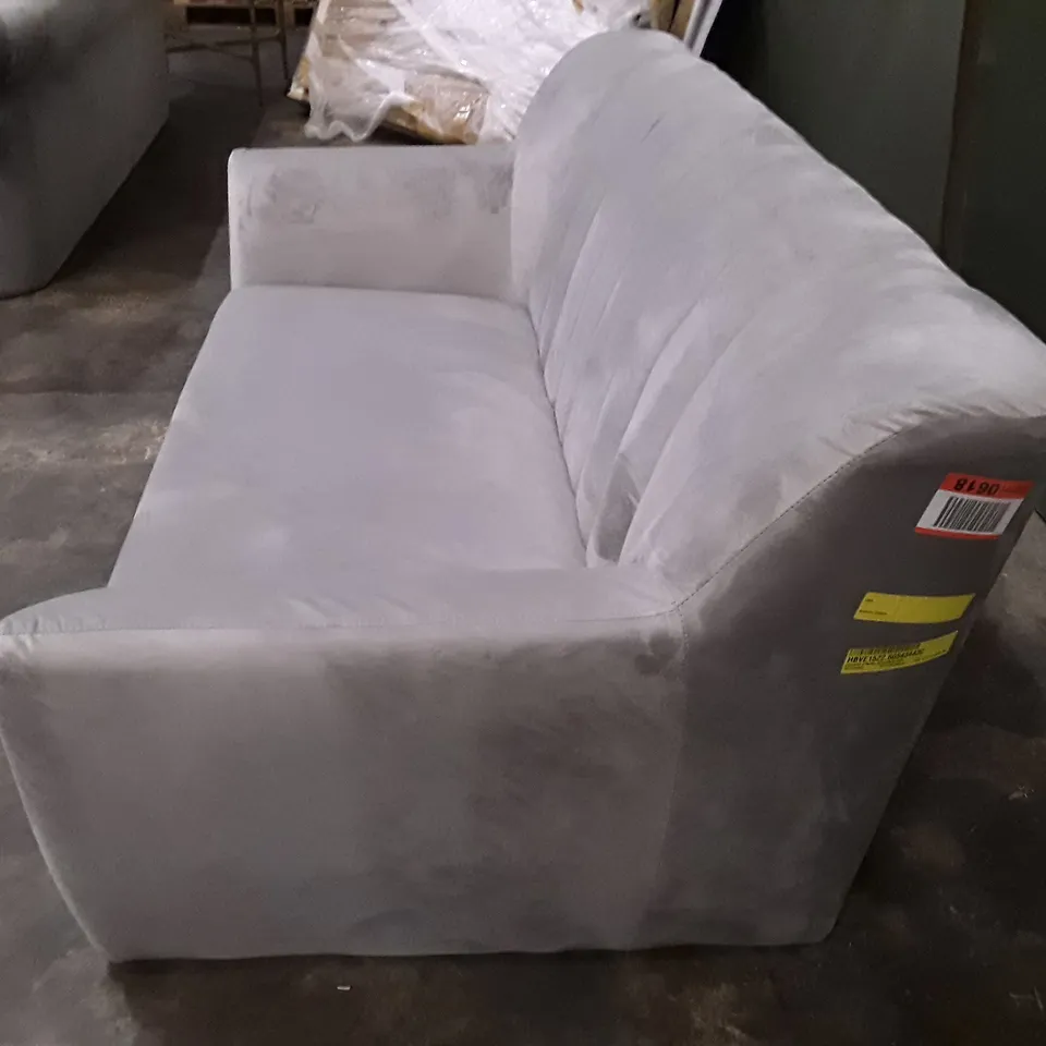 QUALITY DESIGNER ZEBEDIAH 2 SEATER UPHOLSTERED SOFA - LIGHT GREY FABRIC