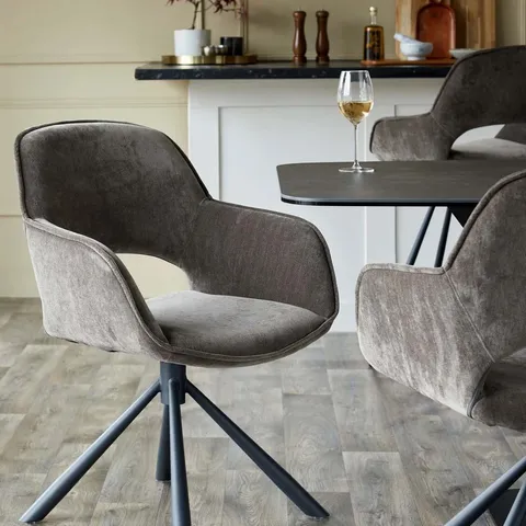 BOXED SET OF 2 DANETTI MARLOW MOCHA CHENILLE SWIVEL DINING CHAIRS (2 BOXES)