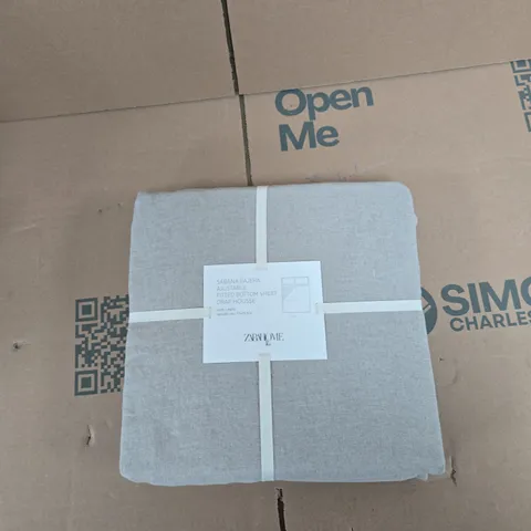 ZARA HOME FITTED BOTTOM SHEET – 180X200 CM, 100% LINEN, LIGHT GREY