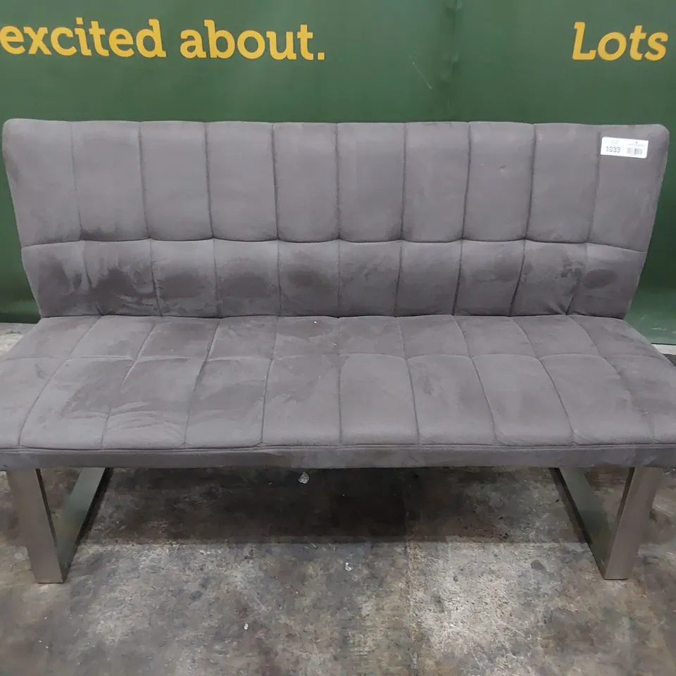DESIGNER UPHOLSTERED BENCH SEAT GREY FAUX SUEDE ON METAL SUPPORTS 