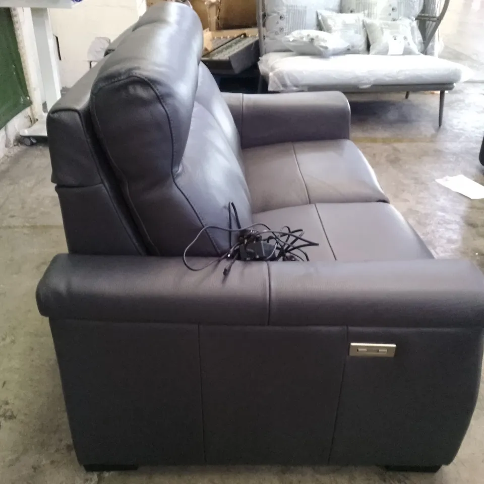 QUALITY ITALIAN DESIGNER GARDA ELECTRIC LOVESEATS - DARK GREY LEATHER