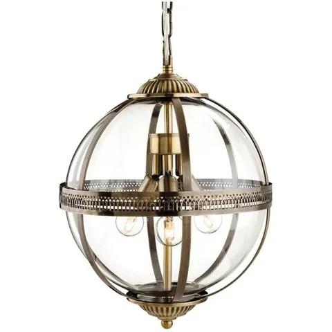 BOXED CEILING PENDANT WITH CLEAR GLASS ANTIQUE BRASS
